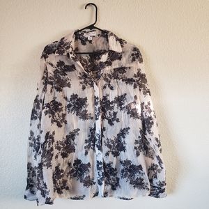 Coldwater Creek Sheer Floral Button Up Blouse in XL